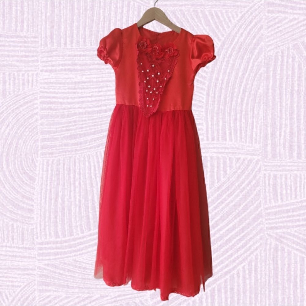 Girls Red Dress with Faux Pearls - NWOT